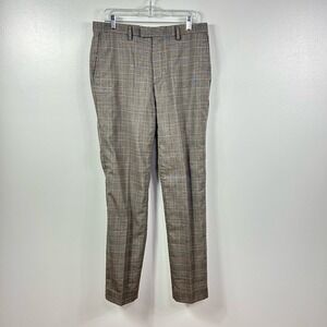 Banana Republic Men’s Slim Fit Khaki Plaid Dress Pants Wool Spandex Size 33x34